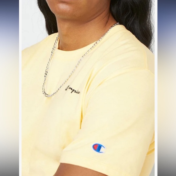 Champion Mens Classic Script And Circle Logo Graphic T-Shirt Sunbeam Glow - Picture 2 of 3